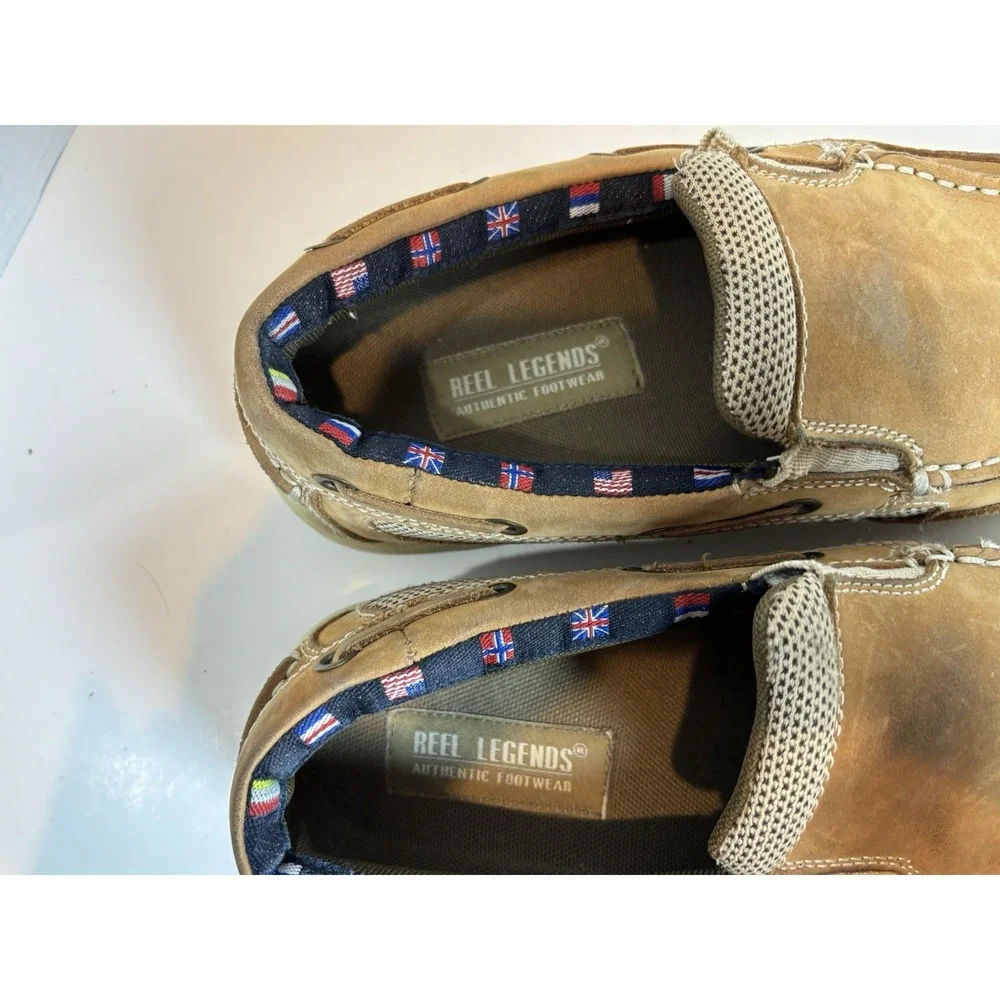 REEL LEGENDS Boat Shoes Men's Size 9.5 M Catamaran Slip On Leather Tan